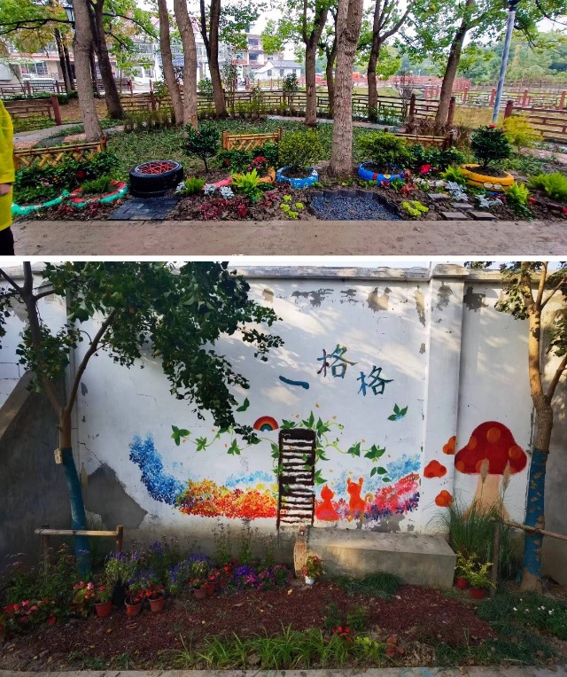 華理師生設(shè)計(jì)打造的鄉(xiāng)村微花園。學(xué)校供圖